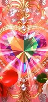 Colorful geometric heart gem mobile wallpaper with intricate design.