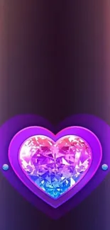 Mobile wallpaper with a vibrant heart-shaped gem and a purple background.