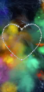 Diamond heart on a colorful abstract background.