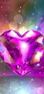 Vibrant magenta heart gem with neon glow and stars.