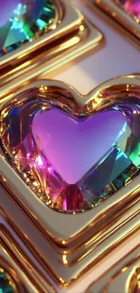 Colorful heart-shaped gemstone with golden frame