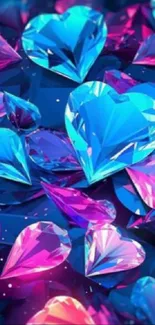 Heart-shaped blue and pink gemstones wallpaper