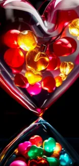 Vibrant heart-shaped glass with colorful reflections.