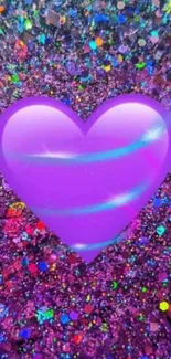 Purple heart glitter wallpaper with vibrant colors.