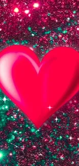 Heart-shaped pink glitter wallpaper with vibrant sparkles.