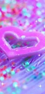 Vibrant heart with colorful glitter background.