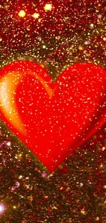 A vibrant red heart on a glittering background wallpaper.