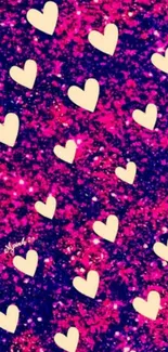 Colorful glitter wallpaper with heart pattern.