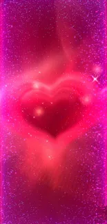 Pink heart glow wallpaper with sparkling lights.