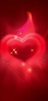 Glowing red heart with sparkles on a vibrant background.