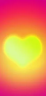 A vibrant neon heart glowing on a colorful pink background.