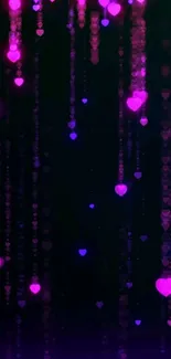 Glowing pink and purple heart wallpaper with a dark backdrop.