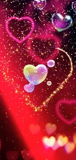 Vibrant heart glowing wallpaper with colorful hearts on a dark background.