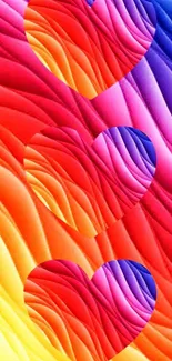 Bright abstract heart wallpaper with gradient waves and vibrant colors.