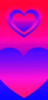 Gradient heart wallpaper with vibrant red and blue colors.