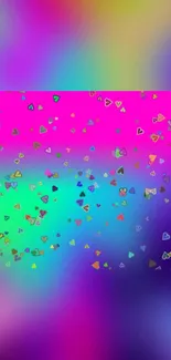 Vibrant mobile wallpaper with colorful heart pattern on a gradient background.