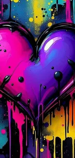 Vibrant graffiti heart design with bold colors.