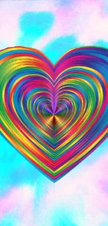 Colorful heart illusion wallpaper with vibrant layers.