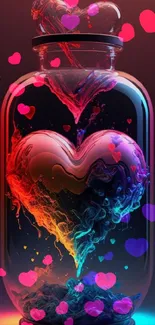 Vibrant heart in glass jar, neon colors mobile wallpaper.