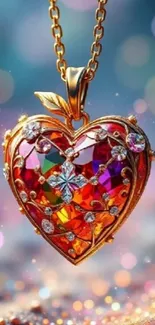 Elegant heart-shaped jewel pendant with vibrant colors.