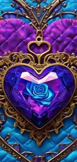 Ornate heart-shaped jewel with a blue rose.