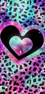 Colorful heart and leopard pattern wallpaper.