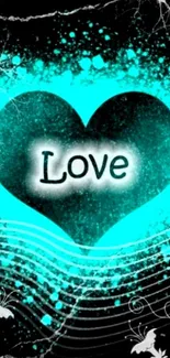 Turquoise heart love wallpaper with decorative design elements.