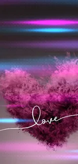 Purple heart smoke art with love inscription wallpaper.