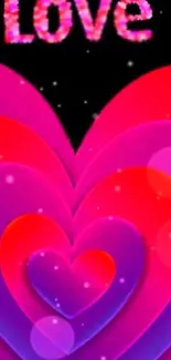 Colorful heart shapes with a love theme for mobile wallpaper.