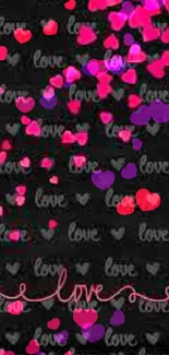 Colorful hearts love wallpaper design with pink and purple themes.