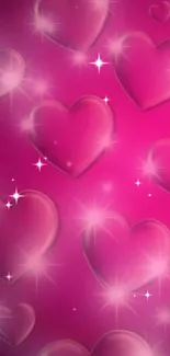 Pink hearts wallpaper with sparkles.