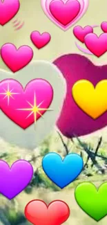 Vibrant colorful hearts mobile wallpaper.