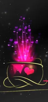 Magical neon heart wallpaper with pink glow and vibrant design.