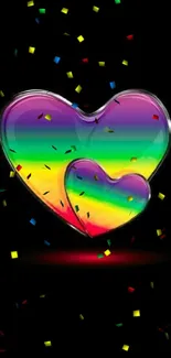 Vibrant heart-shaped rainbow design on a black background.