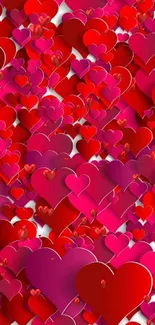 Vibrant red and pink hearts wallpaper for mobile phones.