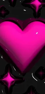 Vibrant hot pink heart with glossy finish on black background.