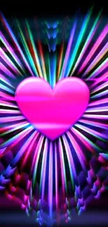 Vibrant heart design wallpaper with colorful rays for mobile screen.