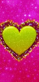 Yellow heart on sparkly pink mobile background