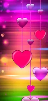 Vibrant mobile wallpaper with neon hearts.