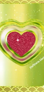 Green and red glitter heart mobile wallpaper.