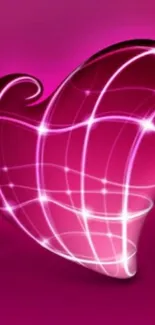 Vibrant pink heart wallpaper with glowing grid pattern.