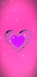 Mobile wallpaper featuring a vibrant pink heart design with a purple center.