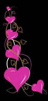 Vibrant pink heart design on black mobile wallpaper.