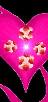 Vibrant pink heart wallpaper with love symbols for mobile.