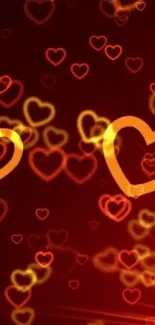 Vibrant wallpaper with glowing red and orange hearts.