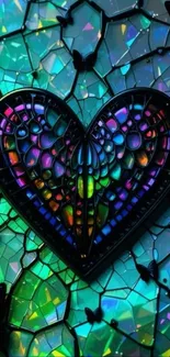 Colorful heart mosaic with butterflies wallpaper.