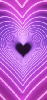 Vibrant purple neon heart wallpaper design with glowing pink accents.