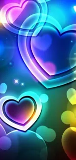 Vibrant neon heart wallpaper with glowing colors.