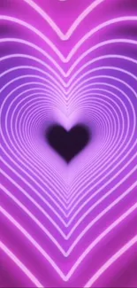 Purple neon heart wallpaper with glowing concentric design.