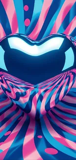 Vibrant blue and pink heart with an optical illusion effect.